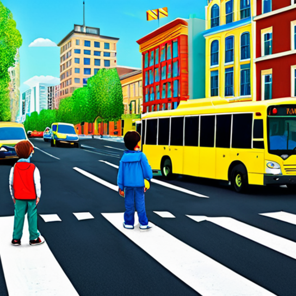 Tayo and Friends Learning Traffic Safety**

"A group of animated buses, including Tayo (blue), Rogi (green), Lani (yellow), and Gani (red), standing at a pedestrian crosswalk in a brightly colored city street, fully clothed, appropriate attire, safe for work, perfect anatomy, natural proportions, educational scene, family-friendly, showing them learning about traffic signals.  The background includes simplified buildings and traffic lights. Professional children's illustration style, high quality."

**