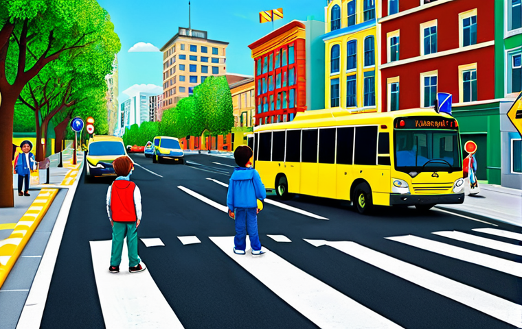 Tayo and Friends Learning Traffic Safety**

"A group of animated buses, including Tayo (blue), Rogi (green), Lani (yellow), and Gani (red), standing at a pedestrian crosswalk in a brightly colored city street, fully clothed, appropriate attire, safe for work, perfect anatomy, natural proportions, educational scene, family-friendly, showing them learning about traffic signals.  The background includes simplified buildings and traffic lights. Professional children's illustration style, high quality."

**