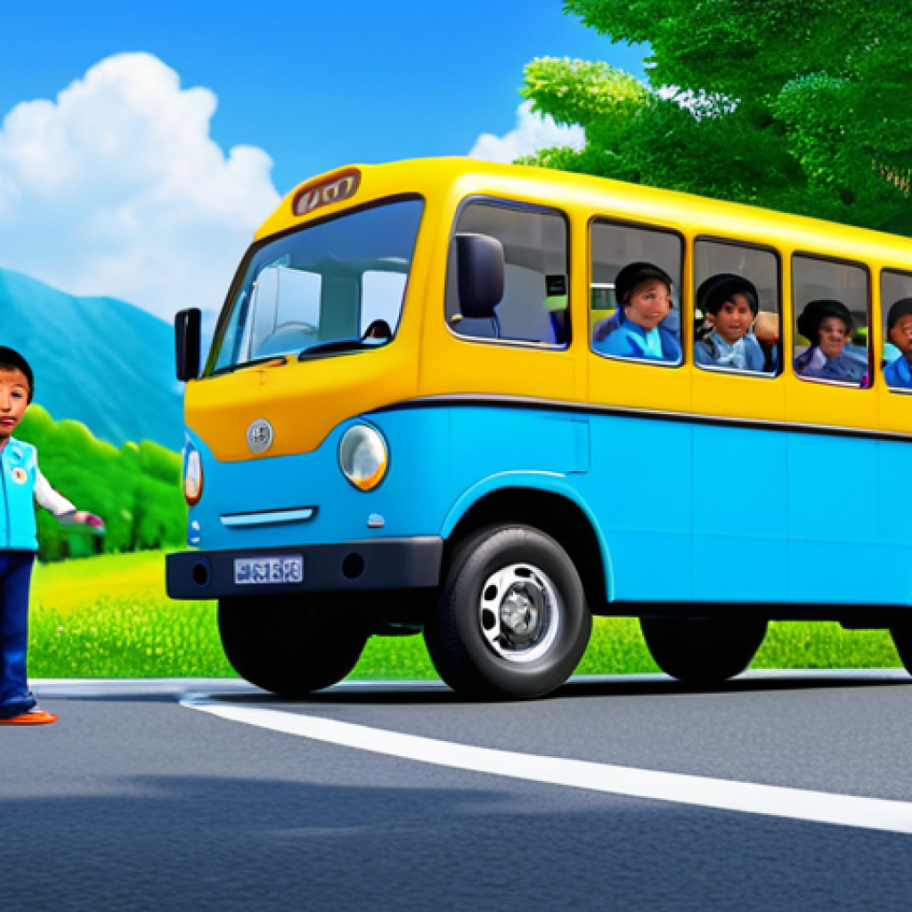 Tayo Educational Moment**
"Tayo the Little Bus, fully clothed, teaching children about road safety in a bright and colorful animated scene. Children are wearing appropriate attire and paying attention. Safe for work, professional illustration, perfect anatomy, natural proportions, family-friendly, educational content."
**