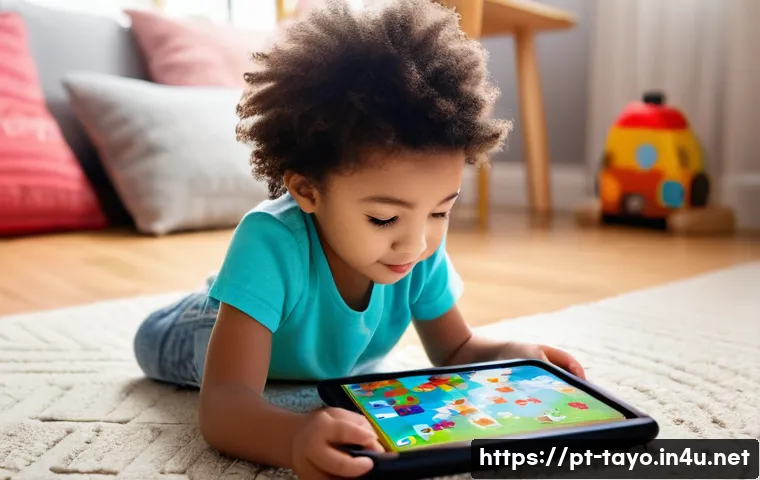 타요 퍼즐 게임 - **Prompt:** A cheerful, diverse child, approximately 5 years old, with bright eyes and a focused exp...