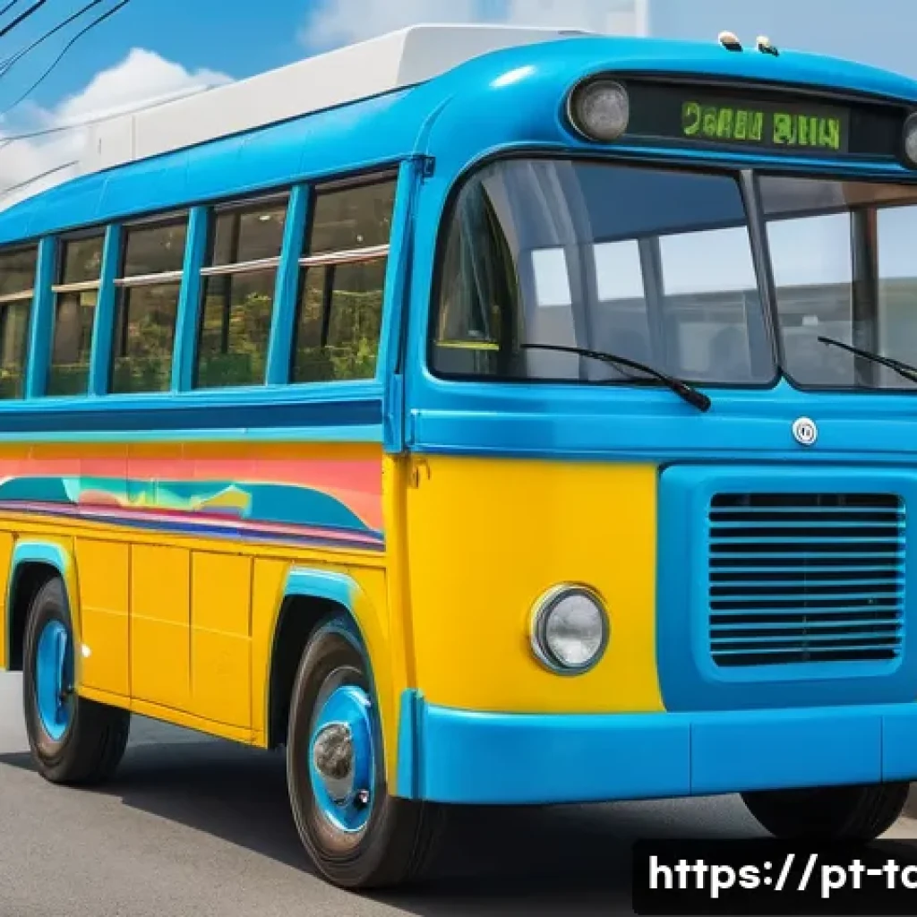 타요 캐릭터 탄생 과정 - A vibrant, friendly blue city bus character inspired by real urban buses in Brazil, featuring smooth...