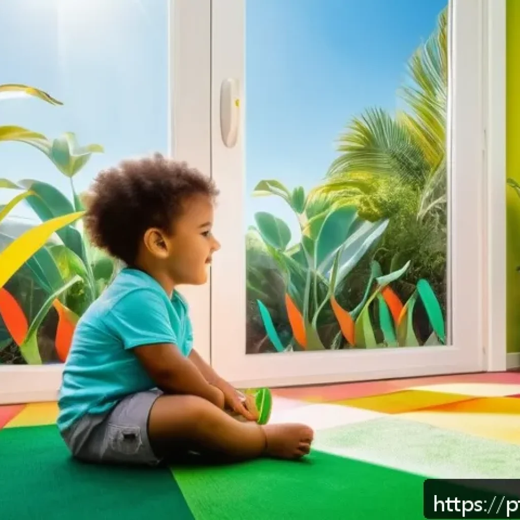 타요와 4차 산업 기술 - A bright, modern playroom in a Brazilian home featuring a young child wearing a colorful diaper, eng...