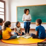 Home 22 타요와 가족 콘텐츠 - A warm, colorful classroom scene in a Brazilian school setting featuring diverse children aged 6-8 s...