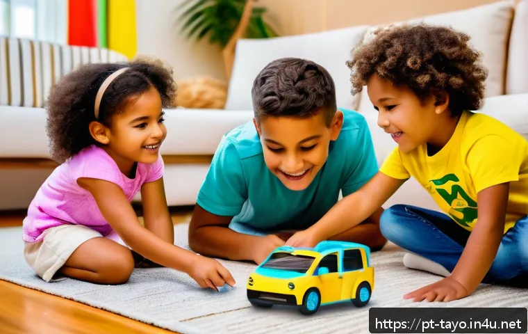 타요와 증강현실 - A joyful group of Brazilian children aged 5 to 8 playing with interactive augmented reality educatio...
